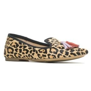 6W 6 WIDE Hush Puppies Women's Sadie Leather Leopard Slip On Loafers Shoes Flats